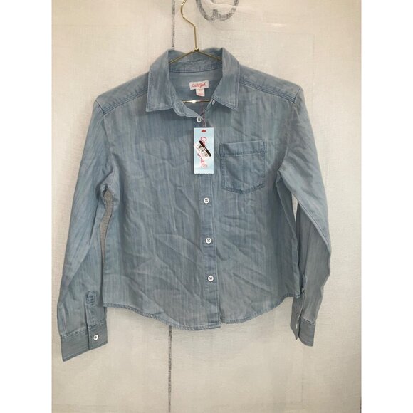 Cat & Jack Girls Denim Blue Button-Up Shirt Size LG 10-12 - Picture 2 of 4